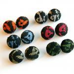 Black Lace Button Covered Earrings - Set Of Six