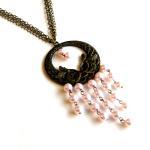 Light Pink Pearl And Brass Medallion Necklace