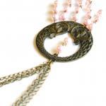 Light Pink Pearl And Brass Medallion Necklace