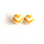 Orange And White Chevron Stud Earrings