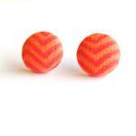 Orange Zigzag Button Covered Earrings