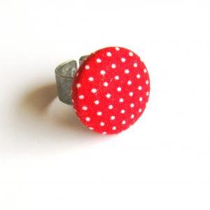 Red And White Polka Dot Ring, Adjustable