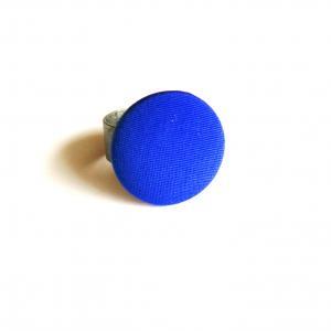 Royal Blue Fabric Button Adjustable Ring