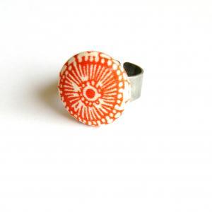 Orange Sunburst Fabric Button Ring