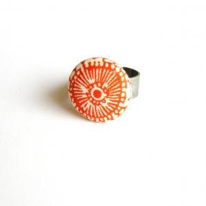 Orange Sunburst Fabric Button Ring
