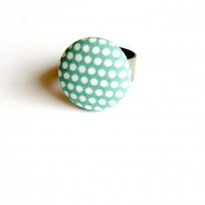Blue And White Polka Dot Button Ring