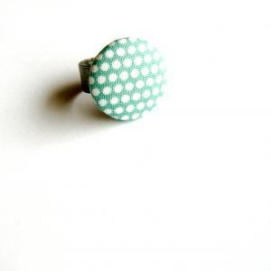 Blue And White Polka Dot Button Ring