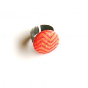 Orange Zigzag Fabric Button Ring, Adjustable