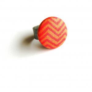 Orange Zigzag Fabric Button Ring, Adjustable