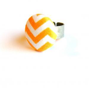Orange And White Chevron Button Fabric Ring