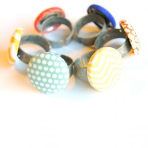 Set Of Six Fabric Button Rings - Pick Your Own..