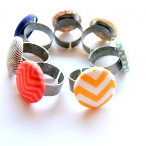 Set Of Six Fabric Button Rings - Pick Your Own..