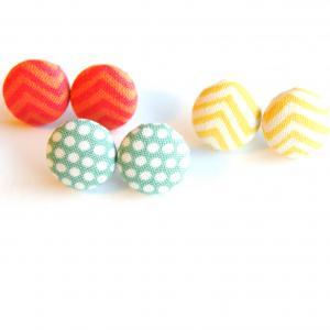 Summer Fabric Button Covered Earring Set