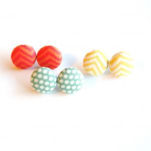 Summer Fabric Button Covered Earring Set