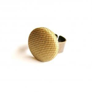 Bronze And Black Tulle Fabric Button Ring