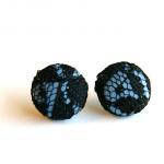 Black And Blue Lace Fabric Stud Earrings - Medium
