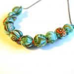 Blue And Orange Fabric Wrapped Necklace