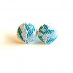 White Lace Fabric Stud Earrings - Set Of Three