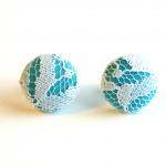 Light Blue And White Lace Stud Earrings - Medium