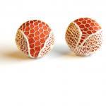 Orange And Yellow Lace Fabric Button Stud Earrings