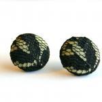 Black Lace And Tulle Fabric Stud Earrings - Set Of..