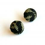 Gold And Black Lace Fabric Stud Earrings