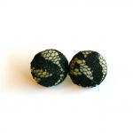 Gold And Black Lace Fabric Stud Earrings