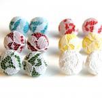 Fabric And Lace Button Stud Earrings - Set Of Six