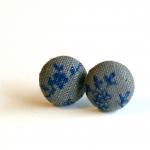 Royal Blue And Gray Fabric Stud Earrings