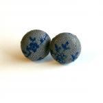 Royal Blue And Gray Fabric Stud Earrings