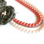 Pink Pearls With Chain And Fabric Rosettes