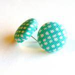 Robin Egg Blue Fabric Button Stud Earrings