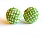 Spring Green Fabric Button Stud Earrings