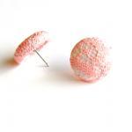 White And Pink Lace Fabric Button Stud Earrings