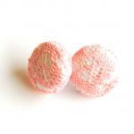 White And Pink Lace Fabric Button Stud Earrings