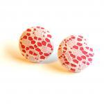 Pink And White Lace Button Stud Earrings - Large