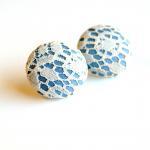 Light Blue And White Lace Button Stud..