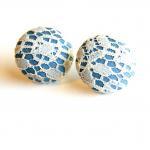Light Blue And White Lace Button Stud..