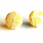 Yellow And White Lace Fabric Stud Earrings -..