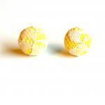 Yellow And White Lace Fabric Stud Earrings -..