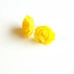 Yellow Rose Flower Stud Earrings