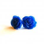 Navy Blue Cabochon Flower Earrings