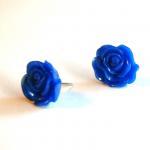 Navy Blue Cabochon Flower Earrings