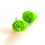 Lime Green Flower Stud Earrings