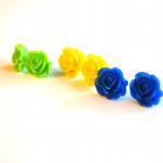 Colorful Rose Flower Stud Earrings Set