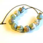 Ivory And Blue Paisley Fabric Wrapped Necklace