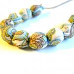 Ivory And Blue Paisley Fabric Wrapped Necklace