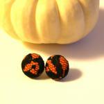 Orange And Black Button Covered Stud Earrings