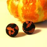 Orange And Black Button Covered Stud Earrings