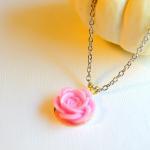 Pink Flower Cabochon Necklace - More Colors..